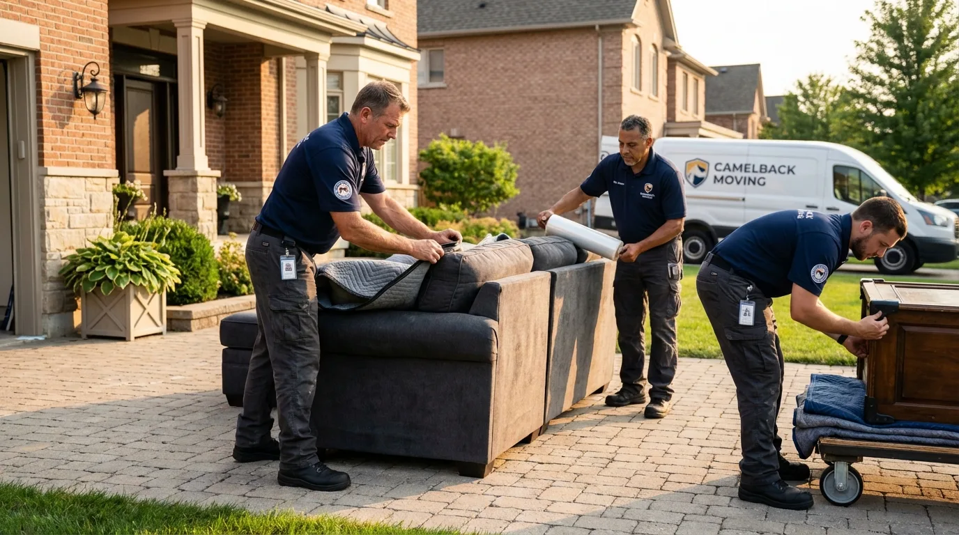 Large estate moving crew wrapping furniture in Westwood, NJ