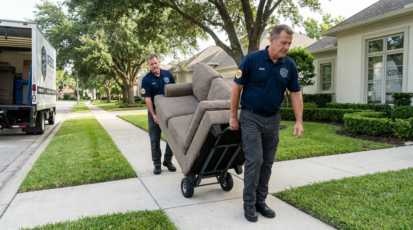 Local residential moving crew loading furniture in Westwood, NJ