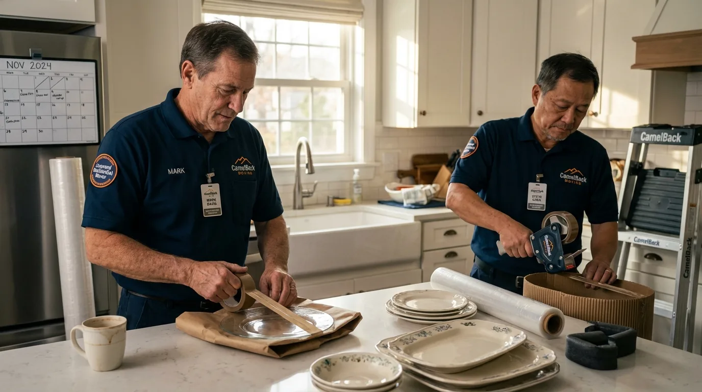 Professional crew packing kitchen dishware in Westwood, NJ